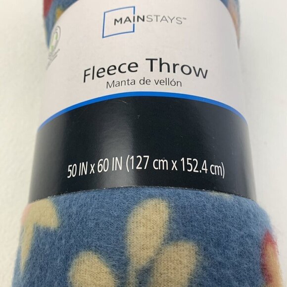 Floral Blue Fleece Throw Blanket 50" x 60"  New Main Stays Cozy - Picture 3 of 5